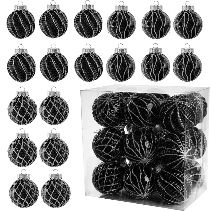 Zestaw Bombek Choinkowych 18 szt. – Classic Elegance Black