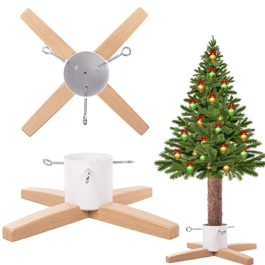 Stojak choinkowy — metal + drewno (4-ramienny)