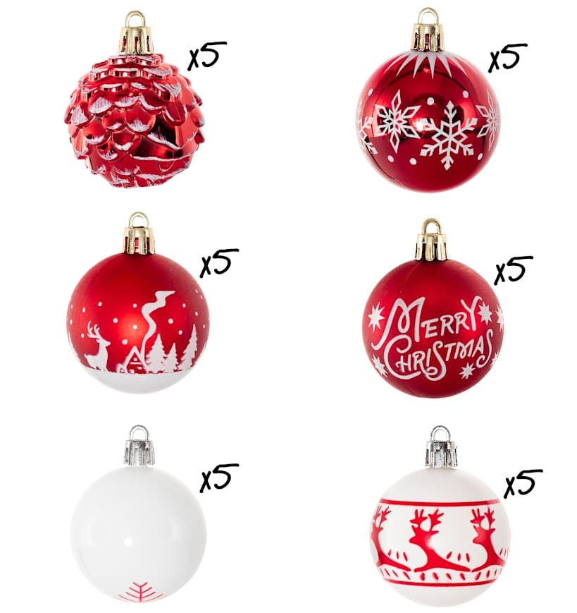 Zestaw Bombek Choinkowych 30 szt. – Red Classic