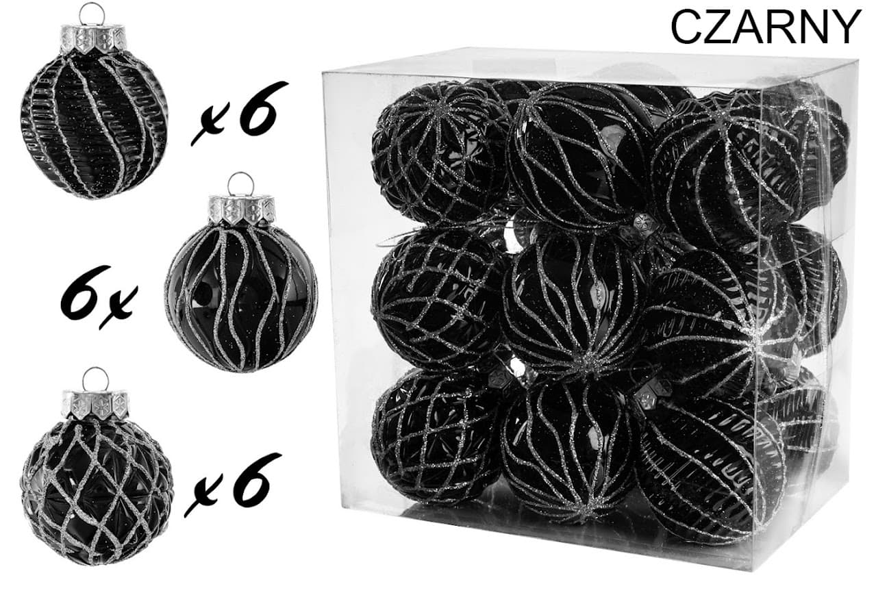 Zestaw Bombek Choinkowych 18 szt. – Classic Elegance Black